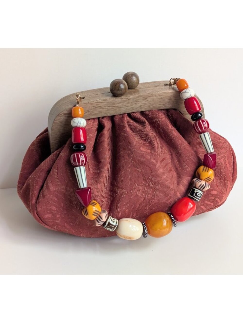 Zara Fabric Magnet Clasp Purse Evening Bag with Colorful Beaded Handle